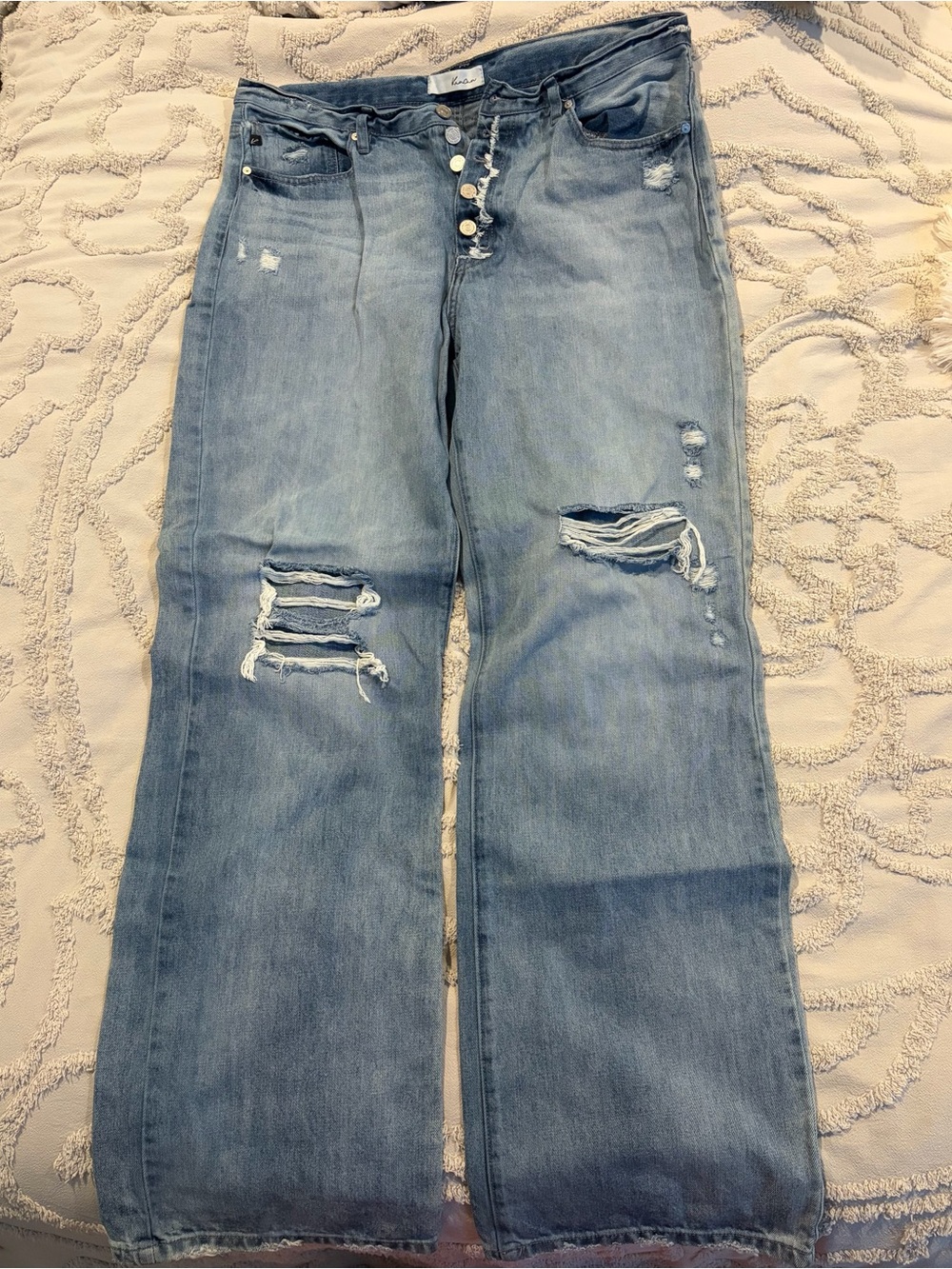 KanCan Light Blue Distressed Wide-Leg Jeans